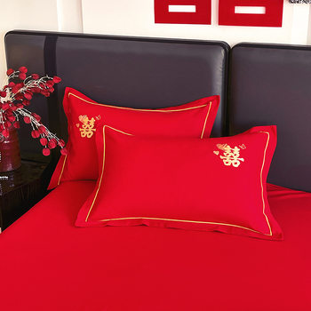 Big Red Wedding Pillowcase Embroidered Pillowcase Pair of Bride's Dowry Bed Decoration New House Wedding Supplies