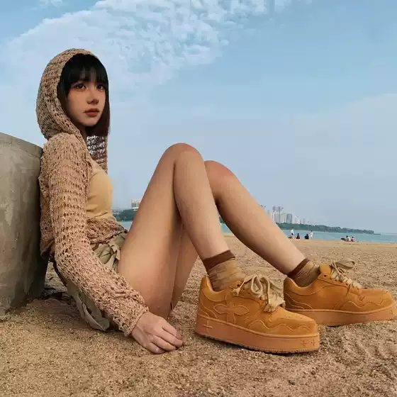 SMFK 25 New Gingerbread Skateboarding Shoes Suede Cowhide Thick Sole Desert Thick Bottom Board Shoes Women's [Board Shoes Collection]
