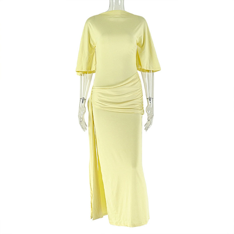 Backless Maxi Dress Sexy Solid Color Loose Fit Comfortable Side Slit Adjustable Straps Perfect for Summer Events
