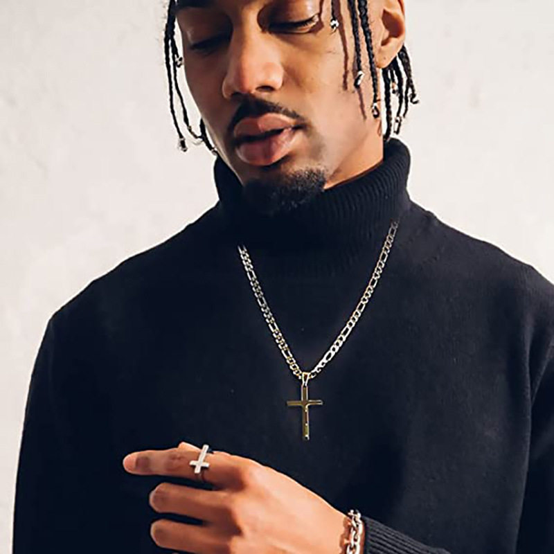 European and American Cross-Border Classic Retro Cross Necklace Cuban Chain Horsebit Chain Clavicle Chain Hip-Hop Trendy Couple Necklace