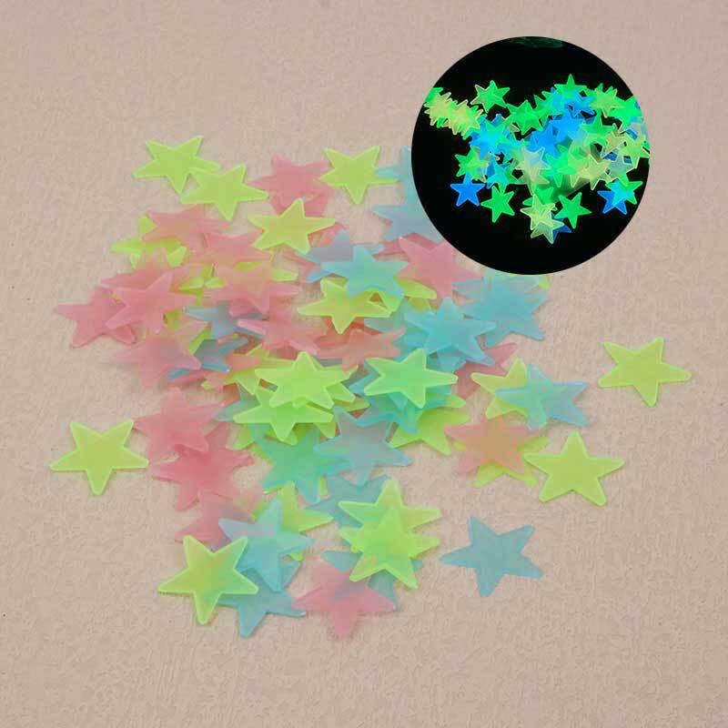 2-3cm夜光星星墙贴装饰荧光五角星跨境彩色发光门窗贴立体冰箱贴