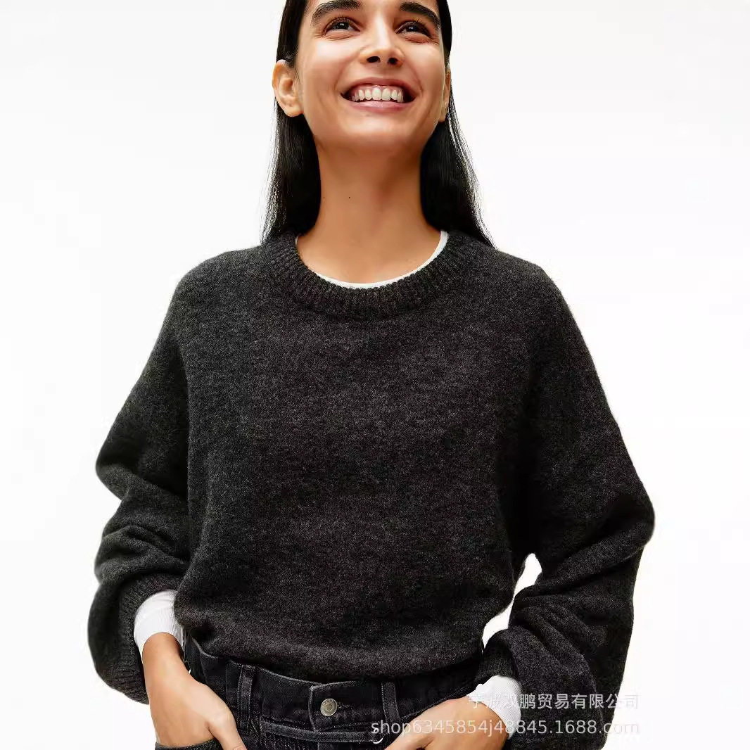 Womens Oversized Gray Pullover Sweater Soft Cashmere Blend Cozy Thick Knit Autumn Winter Casual Wear Wholesale