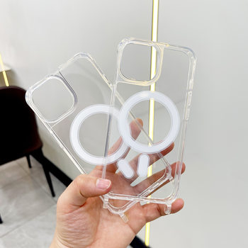 Suitable for Apple Electroplated Mirror Integrated Lanyard Acrylic 2-in -1 PC/TPU Glue Dropping Magnetic Transparent Mobile Phone Case