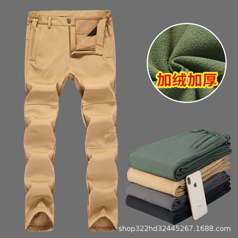 Autumn and Winter Outdoor Sports Soft Shell Charge Pants Men's Waterproof Windproof Warm Breathable Fleece Thickened Climbing Pants Women