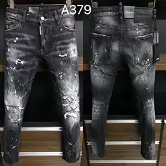 A379 stitching fashion patch with diamond holes DSQ Men's jeans tide cross-border European style small feet men's pants