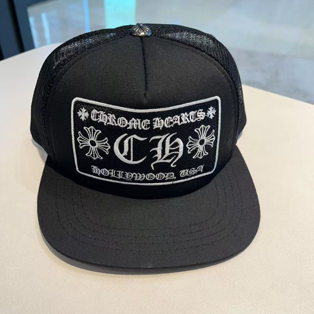 Cappello da ombrellone alla moda stile americano Brand New Coppia estivo CH Crowe Cappello da ombrellone alla moda ricamato a forma piatta Hip Hop ~ Cappello a rete da baseball