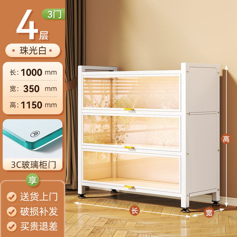 带门玻璃书柜钢制书架落地防尘铁皮手办展示柜家用储物柜收纳柜子