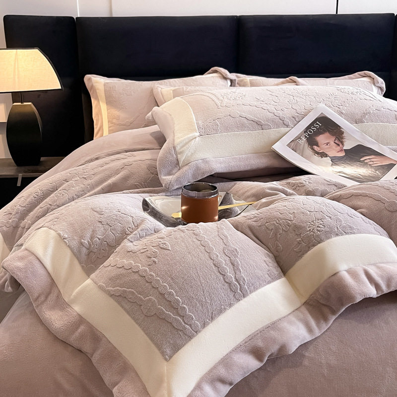 Class a Autumn and Winter Milk Velvet Four-Piece Set 7D Carved Velvet Warm Quilt Cover Winter Thickeneded Double-Sided Velvet Bedding