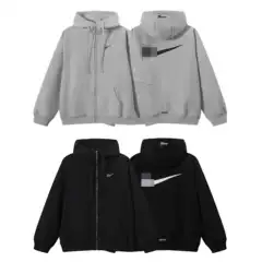 Cross-Border Hot Selling Sup Sweatshirt N Joint Hook Letter Embroider Fleece-Lined Hooded Jacket Loose Zipper Jacket