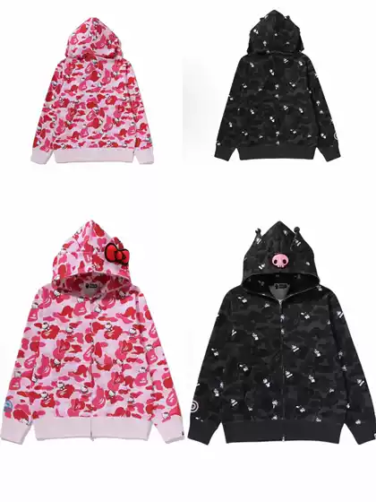 S26Bape Collaboration with Hello Kitty Kuromi Hooded Sweatshirt for Women, Trendy Brand Loose Jacket for Autumn