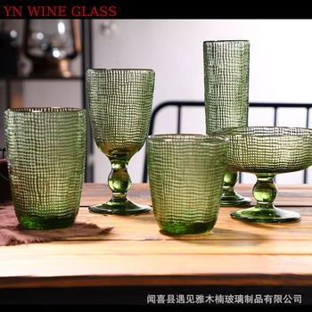 Vintage embossed high-grade green cloth goblet Nordic pastoral style red wine glass color water cup home soft outfit cup