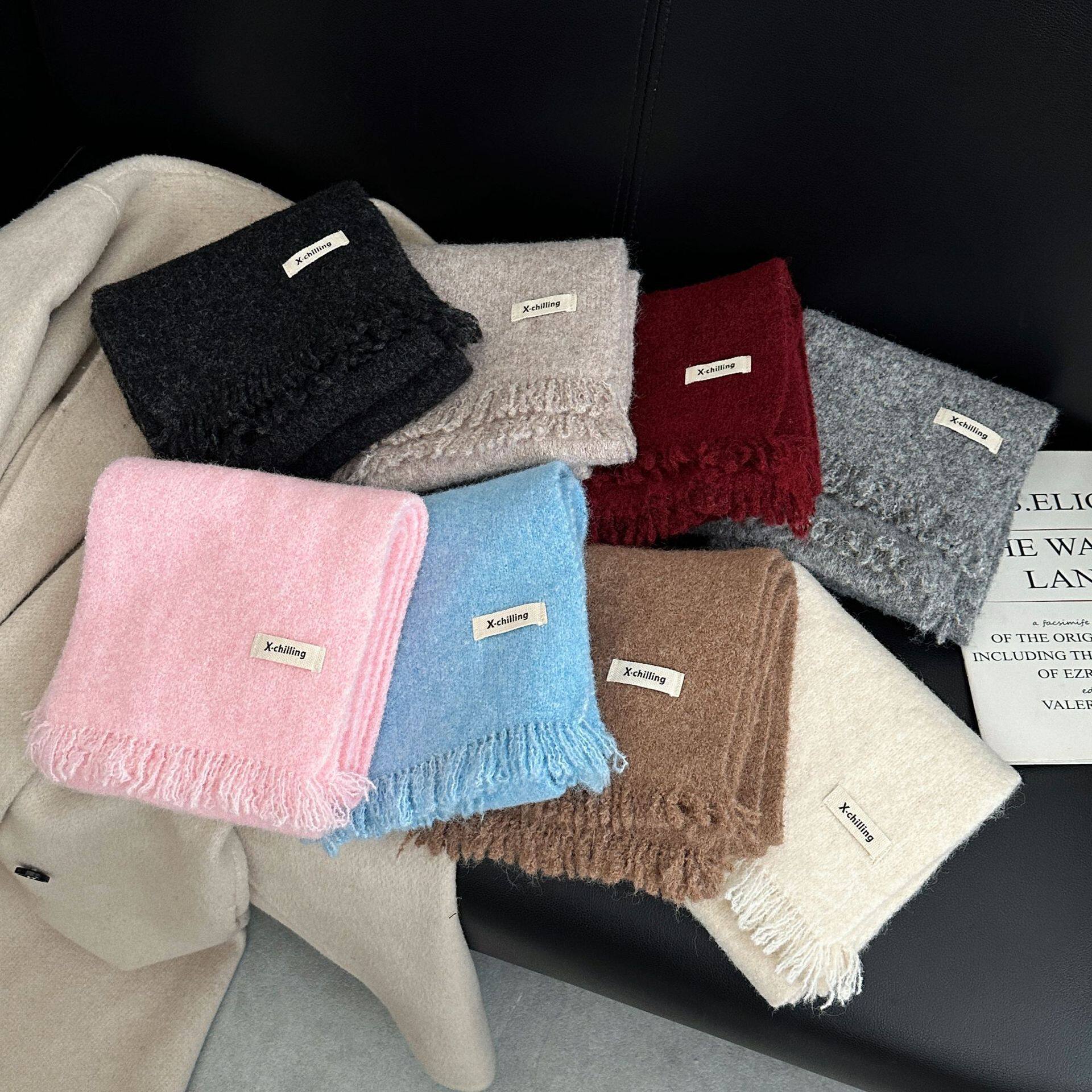 Korean Style High-End Thickeneded Warm Knitted Scarf for Women 2025 Autumn and Winter Containing Wool Soft Waxy Scarf for Students Versatile