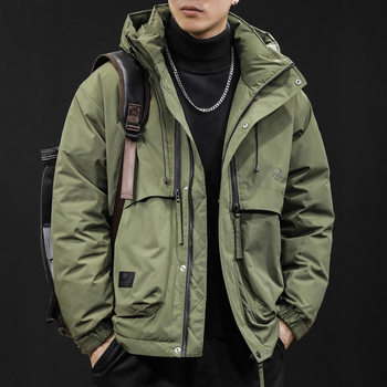 90% Duck down Jacket for Men, Autumn and Winter Style, Hooded, 2025 New Trendy Brand, Large Size Men's Workwear Jacket with Thermal Patch