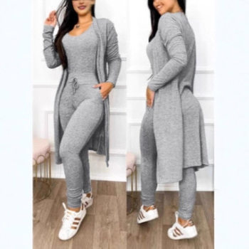 Cross-Border Foreign Trade European and American Amazon Autumn and Winter Cardigan Long Casual Pants Suit Jumpsuit Solid Color Multi-Color Women's Clothing