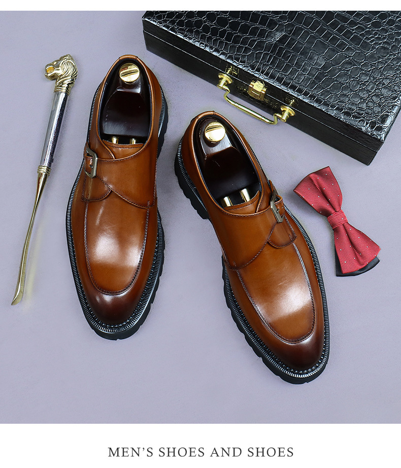 Giày monk strap nam da bò mũi tròn khóa thủ công — nâu, đen