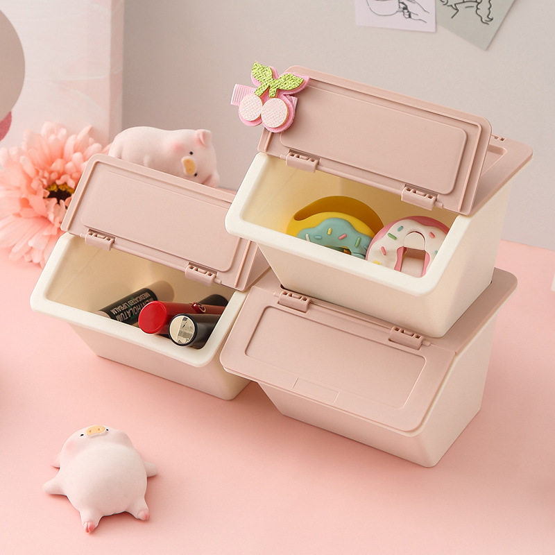 Japanese and Korean Cute Girly Heart Student Desktop Japanese Style Mini Storage Box Storage Organization Rack Pink Storage Bucket