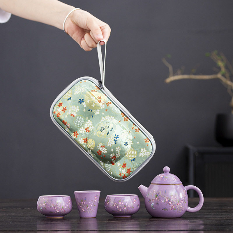 Новый продукт Китайский стиль Ru Kiln Ziru портативный чайный сервиз бытовой сувенирный чайный сервиз Кунг-фу открытая часть может быть поднята и напечатан логотип Изображение 1
