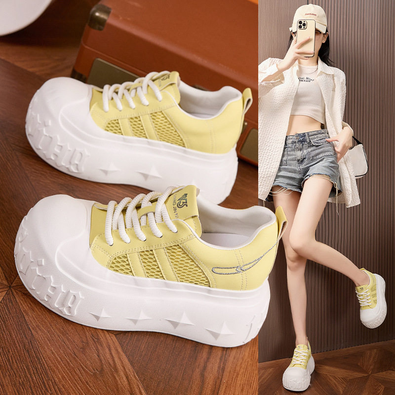 Giày sneaker nữ chunky đế dày phong cách thể thao, đế cao 8 cm — Hình cầu, Trắng