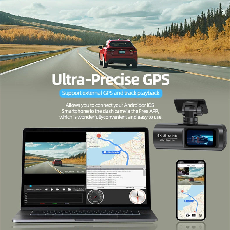 Cross-Border Best-Selling 4K High-Definition Night Vision Driving Recorder, Front and Rear Dual Recording Car Dvr Wifi Interconnection Gps Track