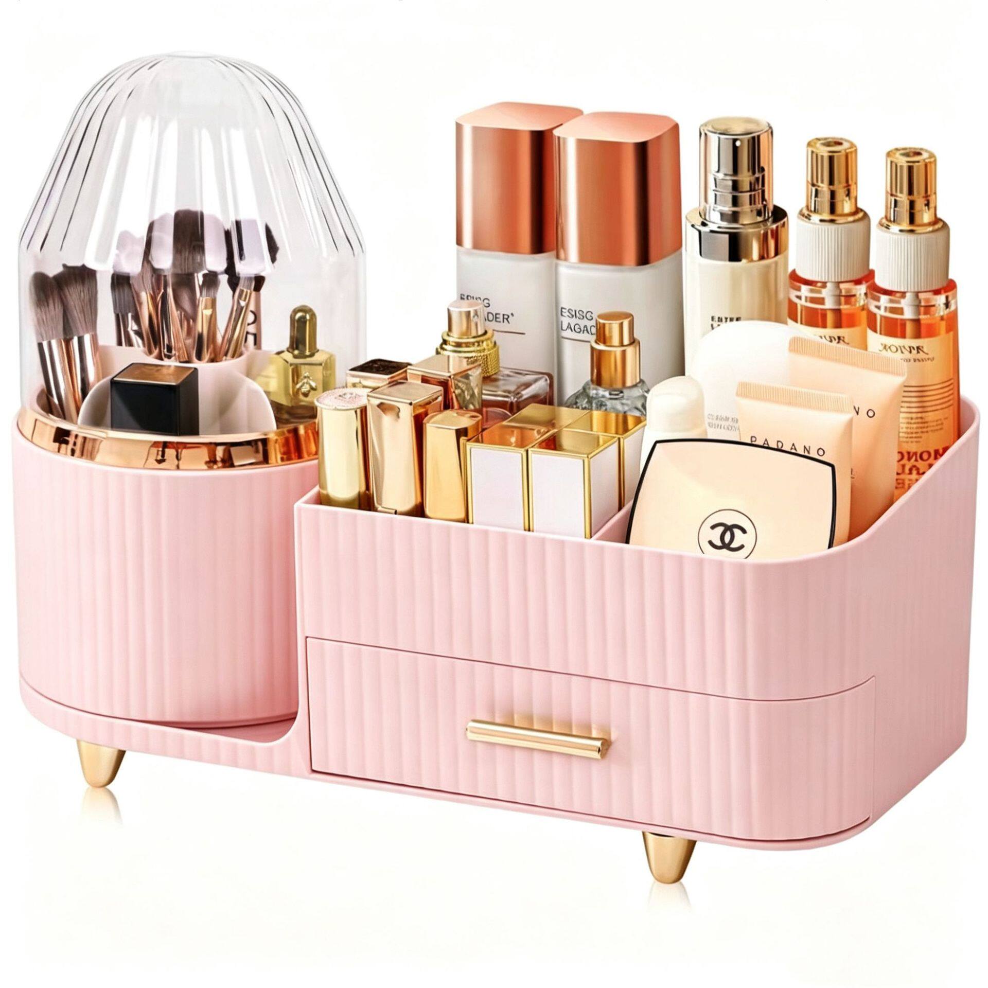 Cosmetic storage box rotatable grid desktop light luxury lipstick makeup brush eyebrow pen holder skin care shelf