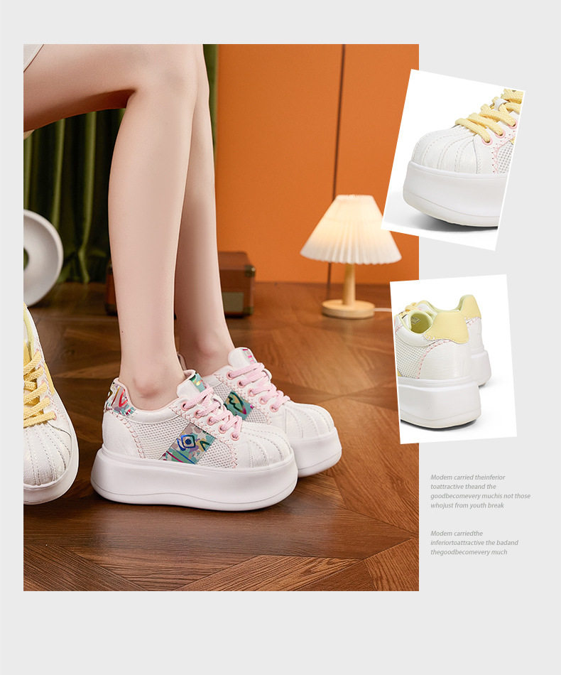 Giày sneaker nữ chạy bộ mesh thoáng đế dày trắng — Bột trắng, Hộp trắng vàng chi tiết 3