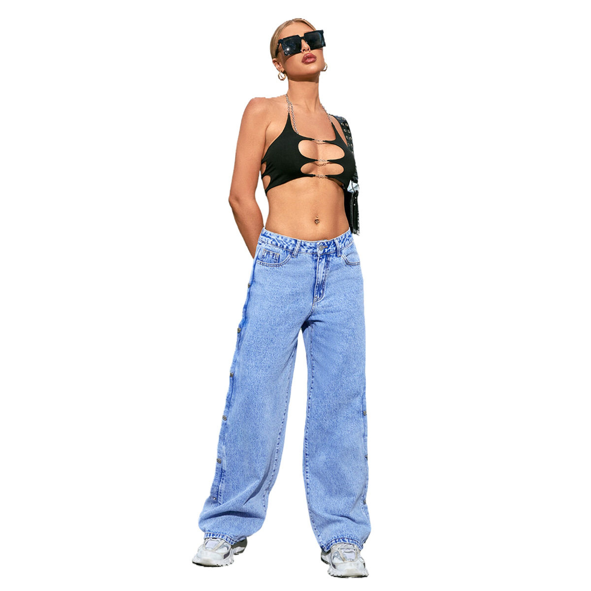 High Waisted Loose Fit Denim Trousers Slimming Casual Trendy Womens Fashion for Everyday Wear Wholesale Available