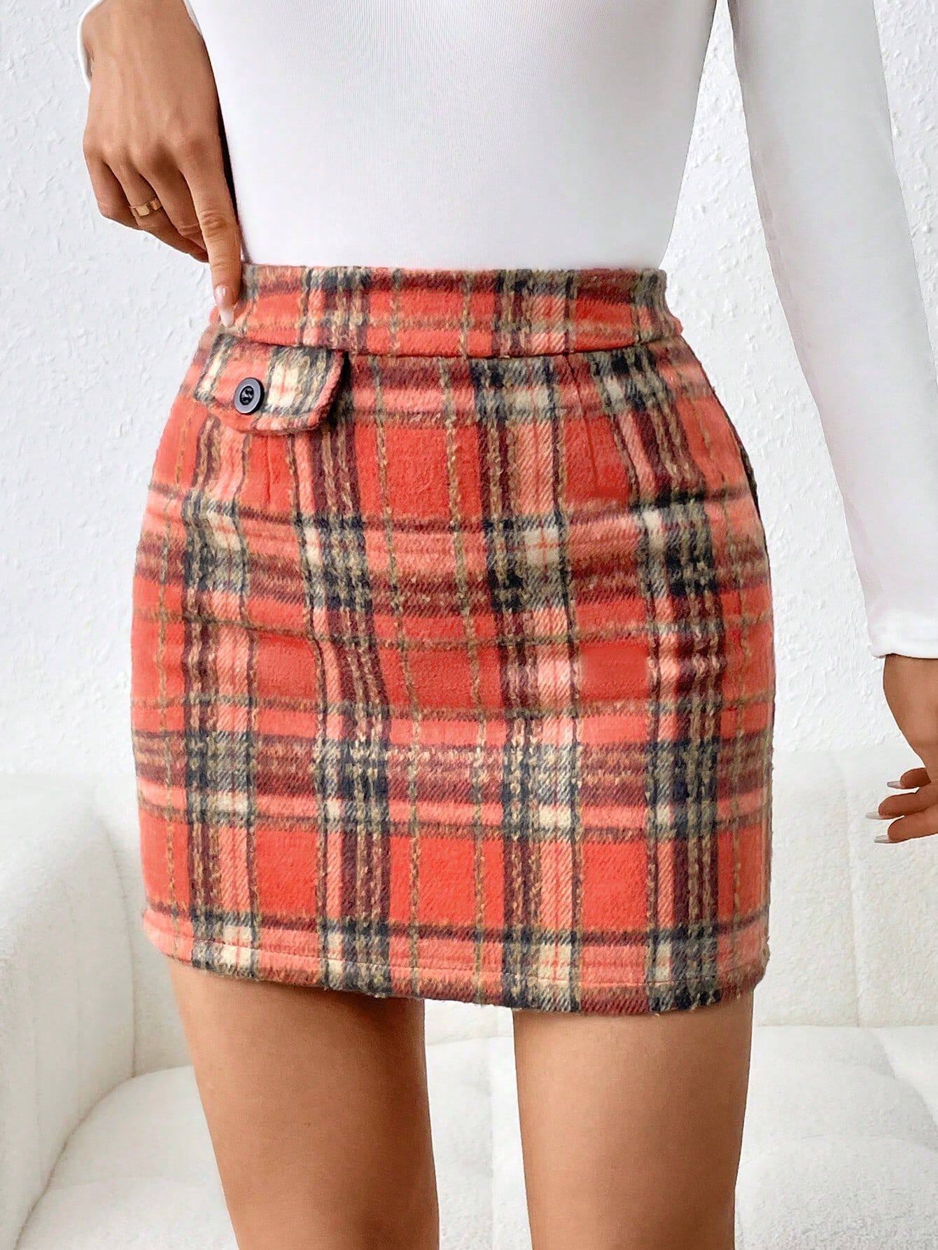 High Waisted Plaid Mini Skirt Stylish Design Bodycon Fit Trendy for Casual Wear Wholesale Available