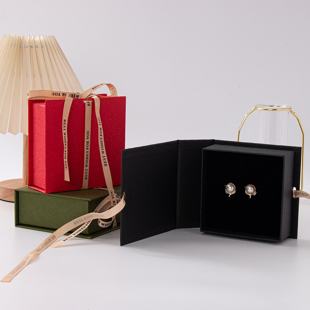 Flip box jewelry box book-shaped gift box ring earrings bracelet necklace jewelry packaging box bow gift box