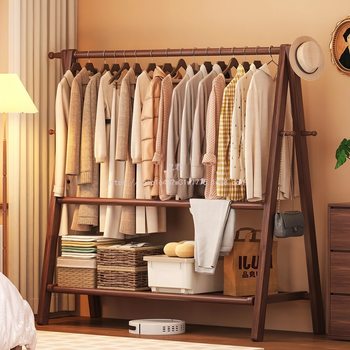 Solid Wood Coat Rack Floor-Standing Clothes Rack Bedroom Clothes Rack Household Wooden Clothes Rack Indoor Simple Clothes Drying Rack