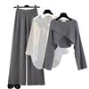 Autumn and Winter Suit for Women 2025 New Large Size Women's Knitted Sweater Women's Fashion Slim Shirt Wide Leg Pants Three-Piece Set