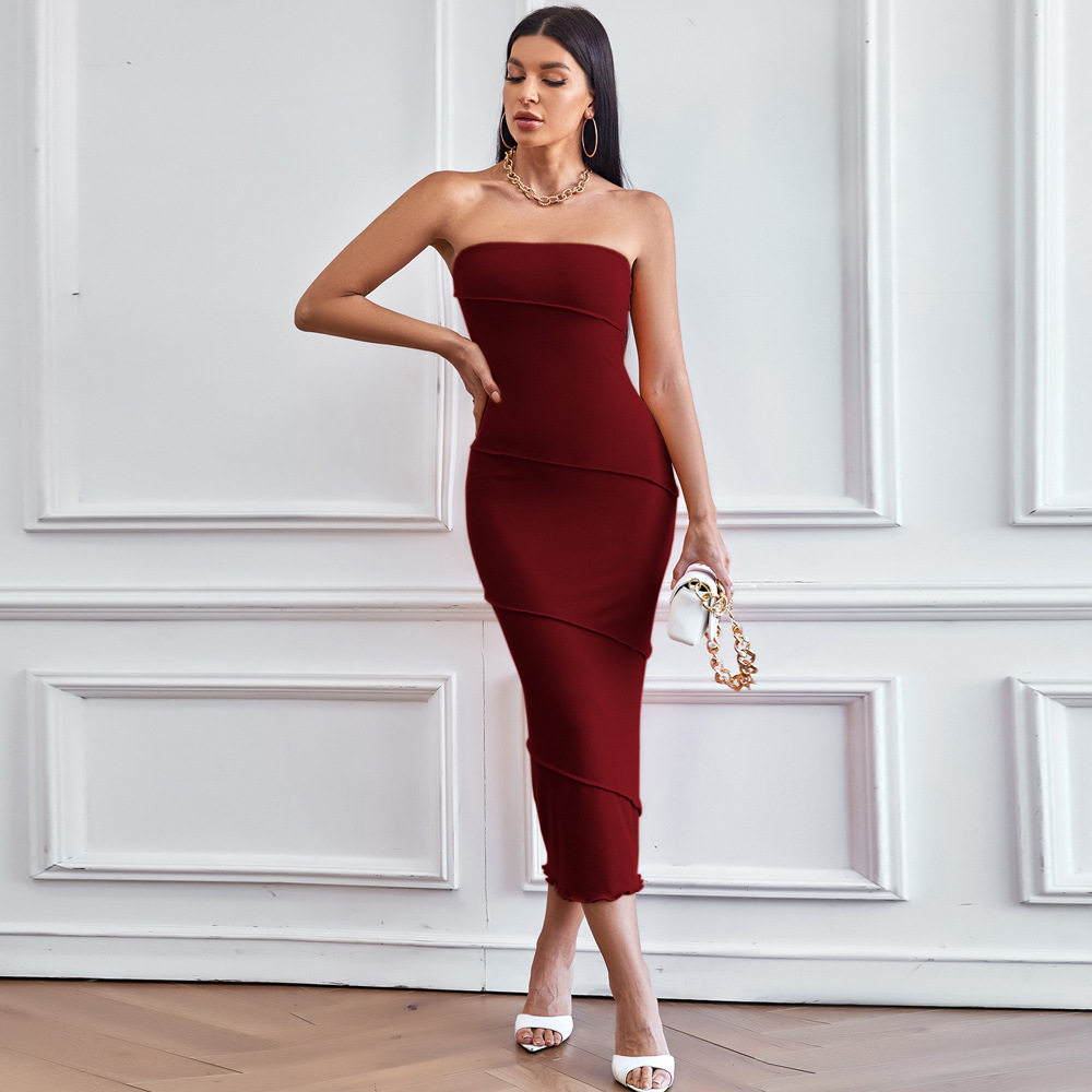 Strapless Bodycon Dress Solid Color Elegant Summer Beachwear Perfect for Parties and Casual Outings Wholesale