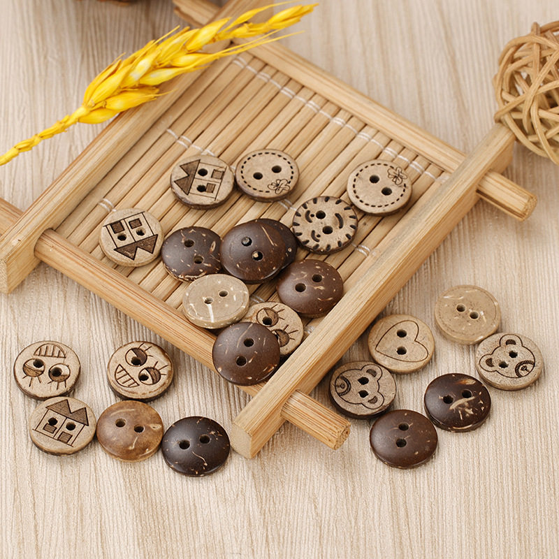 Retro Coconut Shell Buttons Natural Two-Eye Four-Eye Coconut Buttons Shirt Sweater Cardigan Kidsren's DIY Clothing Hand-Sewn Buttons