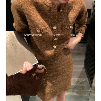 Jinyia Clothing Factory/2025 Autumn and Winter Ready Stock Paper-Thin Luxury Chanel-Style Suit for Women, Short Jacket and Half Skirt Two-Piece Set