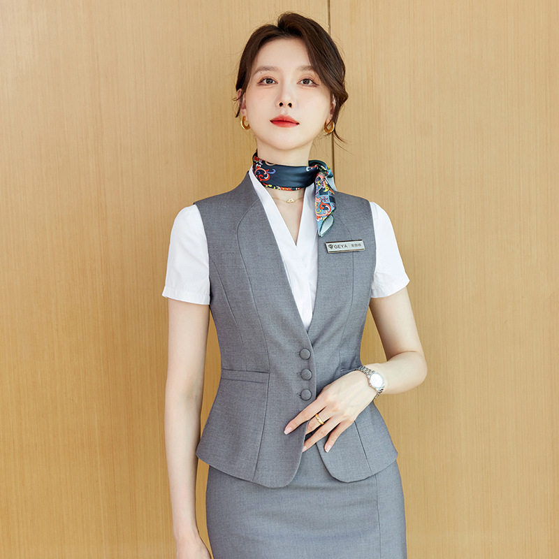 Áo Gile Công Sở Nữ Kiểu Dáng Vest Thiết Kế Thanh Lịch Màu Xám, Xanh Navy