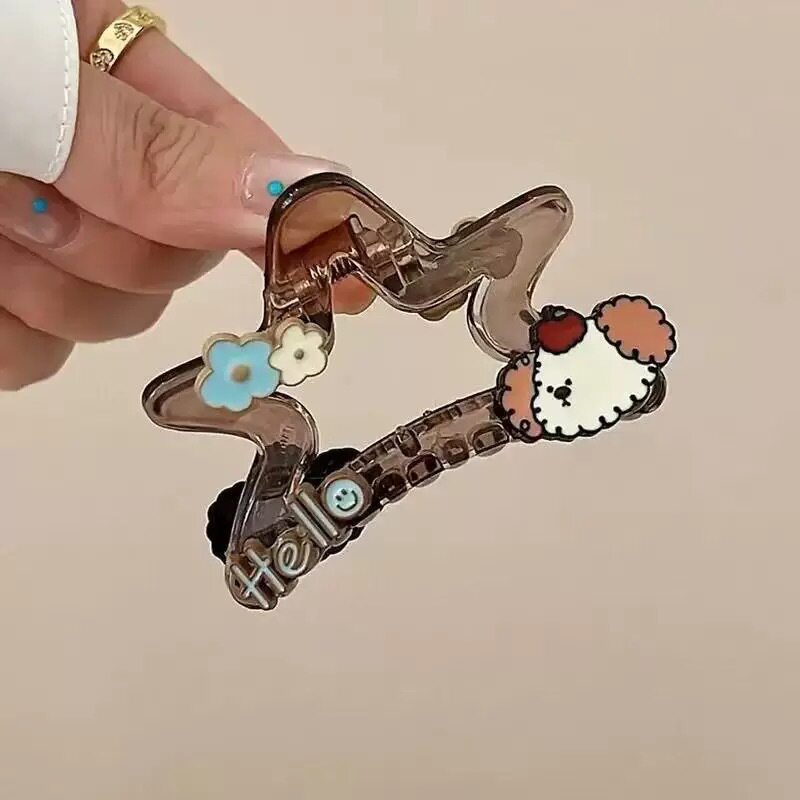 卡通动物狗狗猫咪抓夹高颜值五角星后脑勺盘发鲨鱼夹可爱发饰网红