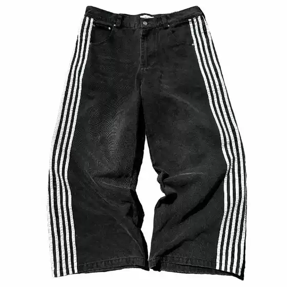 American Style Retro Street Striped Jeans Men's Y2K Harajuku Style Casual Wide Leg Gothic Straight Trousers