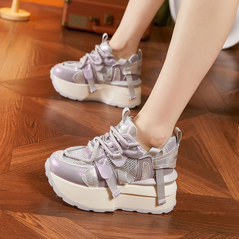 Sandal cao gót nữ đế platform hở mũi quai dây buộc — Lông nguyên chất, Xám