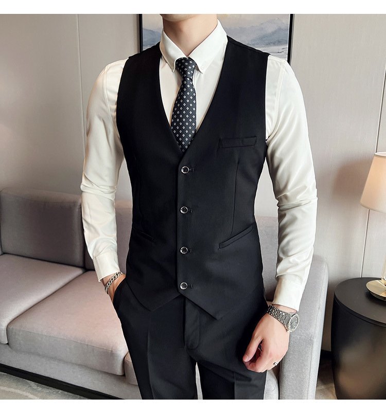 Bộ vest nam ôm dáng ba món phong cách công sở và dự tiệc cưới — Màu xám (áo một nút + áo vest + quần), Màu xanh navy (áo một nút + vest + quần), Màu xám (áo một nút + quần), Màu xám (áo đơn một nút)
