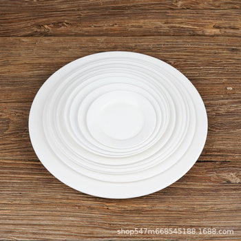 Wholesale Tableware Ceramic Flat Plate Western Food Plate Fast Food Hot Pot Large Round Plate Hotel Cold Dish Plate Stir-Fry Plate