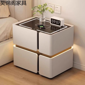 Smart Solid Wood Bedside Table Light Luxury High-End Home Bedroom with Audio Wireless Charging Storage Bedside Table Free of Installation