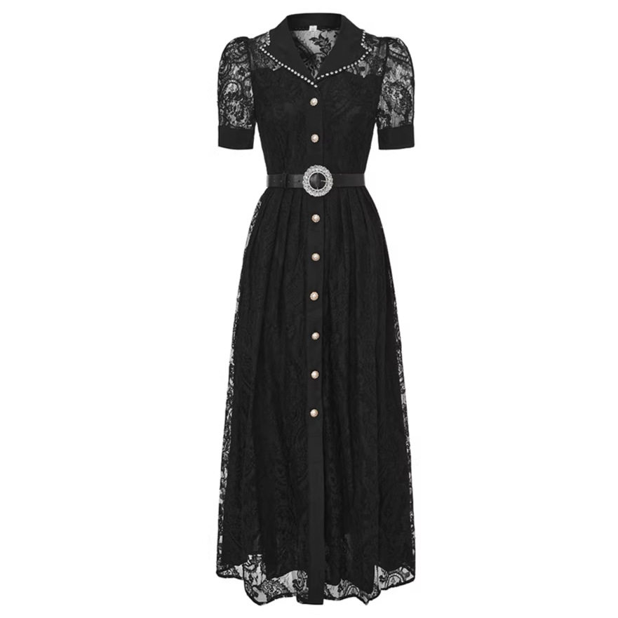 Elegant Lace Blazer Dress Pearl Button Waist Defined Flared Skirt Spring and Autumn Fashion Wholesale Available