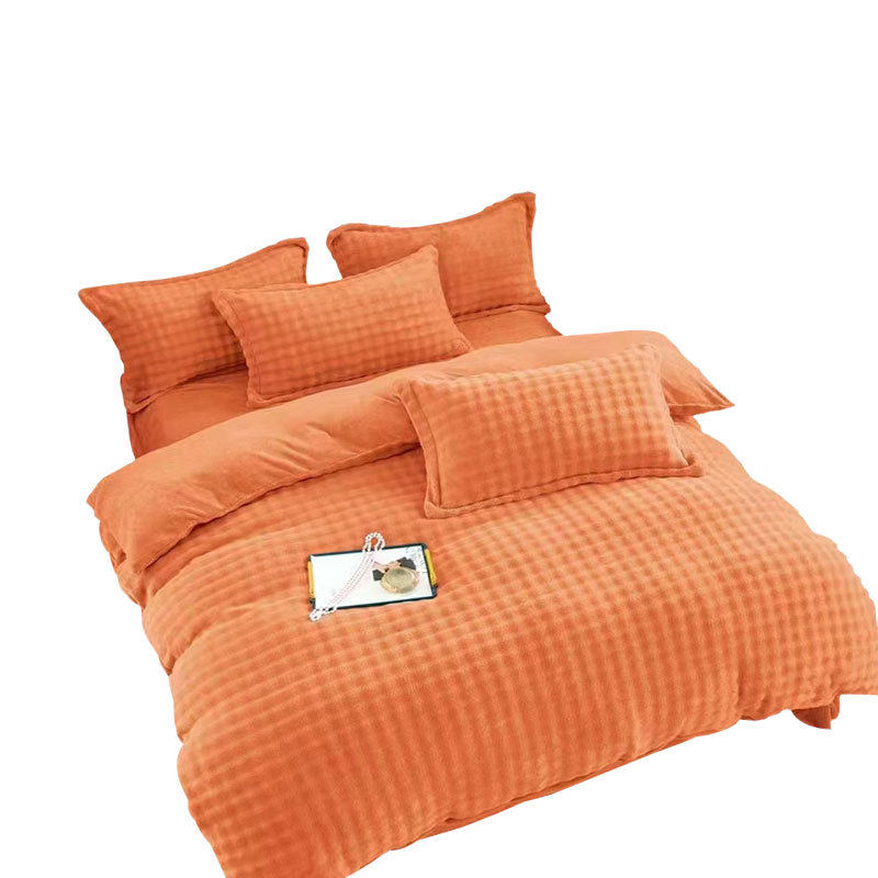Winter Bubble Milk Velvet Four-piece Set fleece-lined Quilt Cover Bed Sheet Pillowcase Single Double Thickened Plush Quilt Cover Three-piece Set