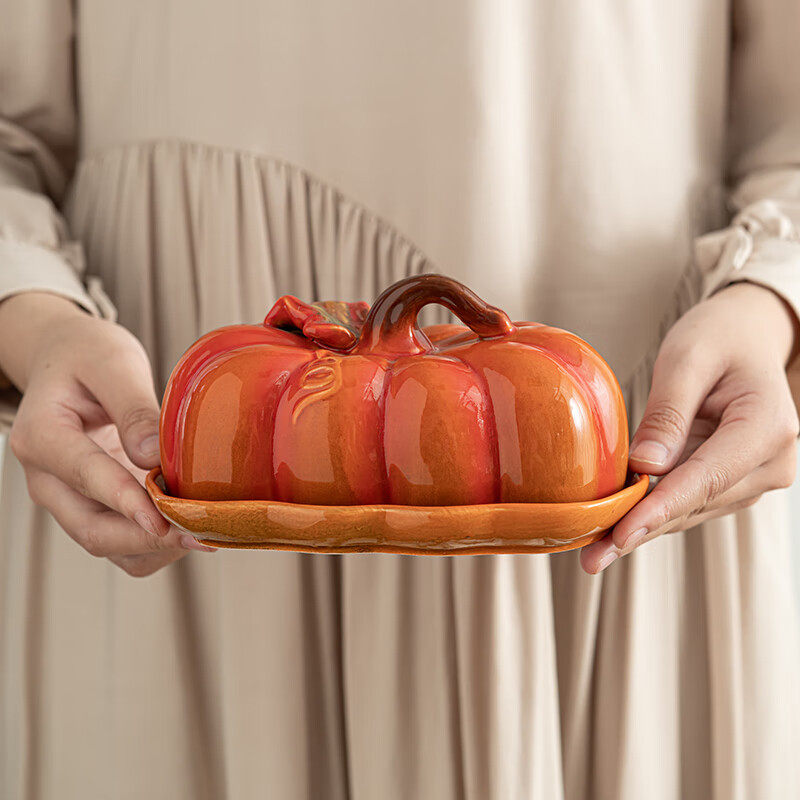 Cross-Border Popular Su's Ceramic Pumpkin Ceramic Plate Bread Cake Dried Fruit Candy Butter Steak Dinner Plate Halloween