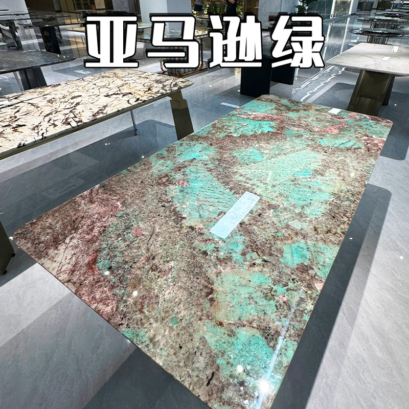 定制实木奢石餐桌新中式带转盘圆桌小户型高端景泰蓝大理石餐桌