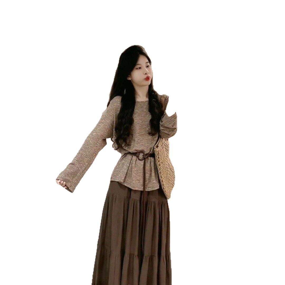 Plus-Size Women's Gentle Style Casual Suit Autumn New Long-Sleeve Top and Skirt Fashion Mature Slimming Plus-Size Women's Clothing