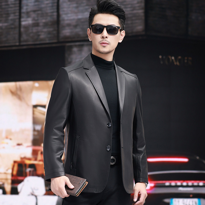 Áo Khoác Blazer Nam Da Cừu Thật Phong Cách Doanh Nhân Màu Đen