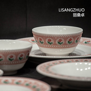 Pastoral Style High Appearable Value Single Eating Bowl Soup Bowl Bowl Plate Dish Plate Household Ceramic Simple Bowl Dish Plate Chopsticks Tableware