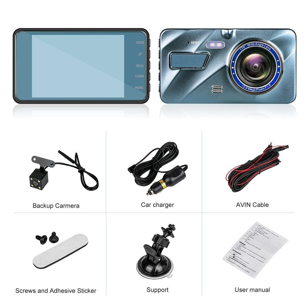 Factory direct dual-lens driving recorder 1296P front and rear dual-recording reversing visual car recorder