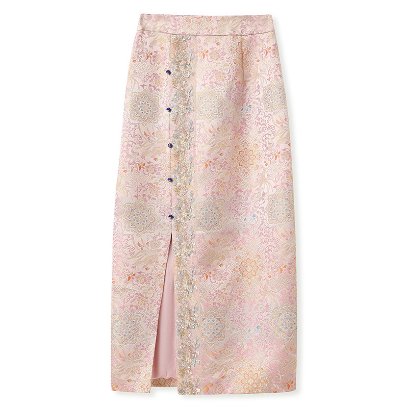 Bộ áo khoác và chân váy nữ dài tay thêu đính cườm họa tiết hoa — Váy Jacquard (giao hàng trong 7 ngày), Váy Jacquard (giao hàng trong ngày), Áo khoác Jacquard (giao hàng trong 7 ngày), Áo khoác Jacquard (giao hàng trong ngày)