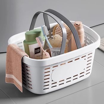 Portable Bath Basket Plastic Toilet Bathroom Toiletries Draining Storage Basket Hollow Storage Basket